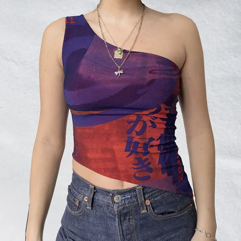 

GothGotik Gothic Sexy Asymmetrical Single Shoulder Short Tank Top For Women Basics Summer Casual Streetwear Party Club Y2K Tops