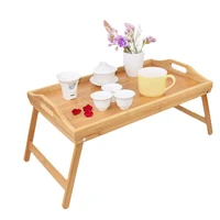 portable bamboo wood bed tray breakfast laptop desk tea food serving table folding leg laptop desk useful simple kitchen tool