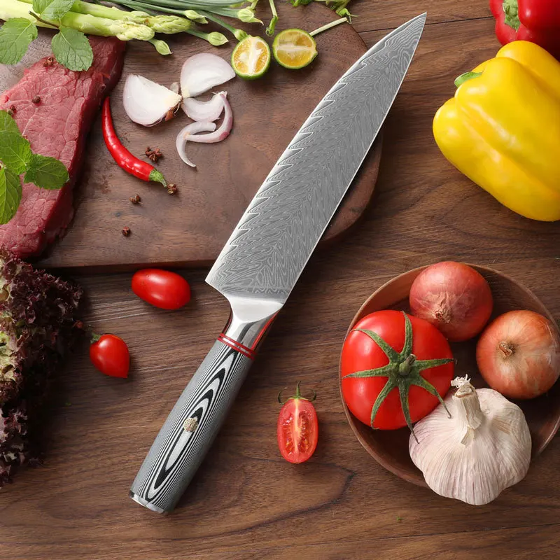 

67-слойный поварской нож из дамасской стали, Западная кухня для резки овощей, мяса, ножи