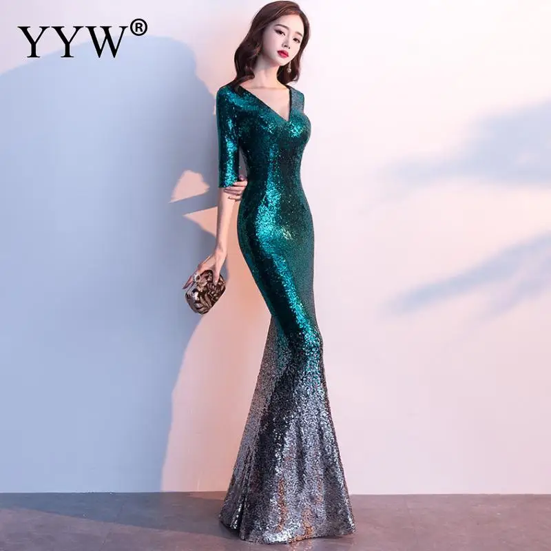 Вечернее платье с глубоким v образным вырезом градиентными блестками женское