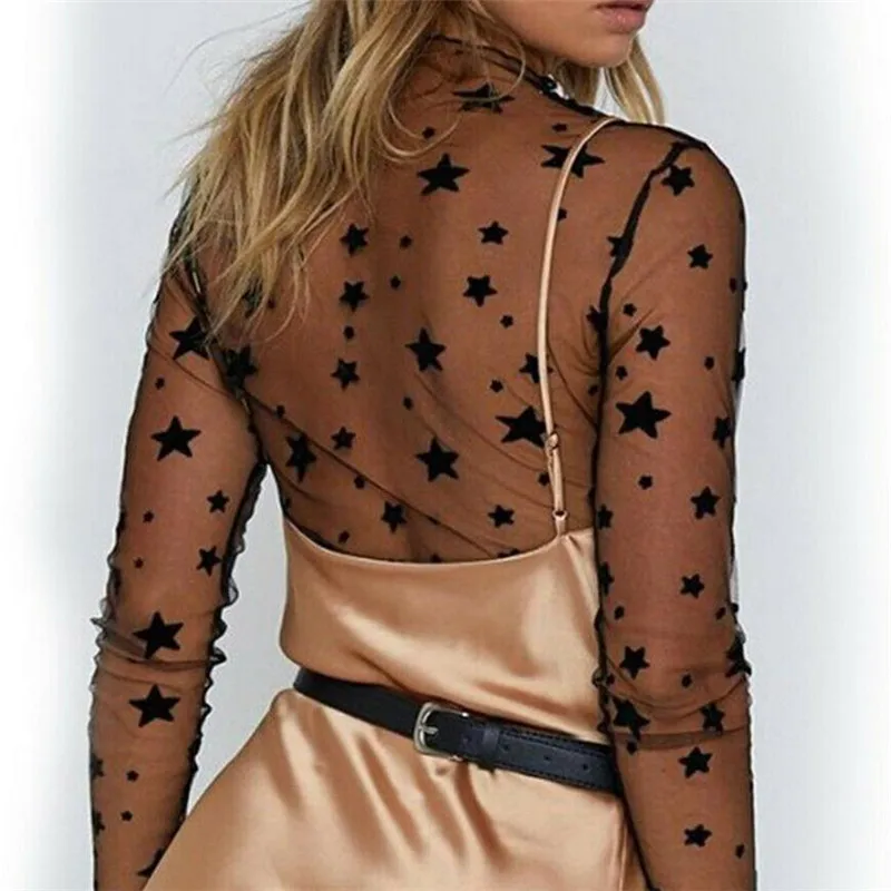 Женская футболка с длинными рукавами новинка сексуальная прозрачная сетчатая