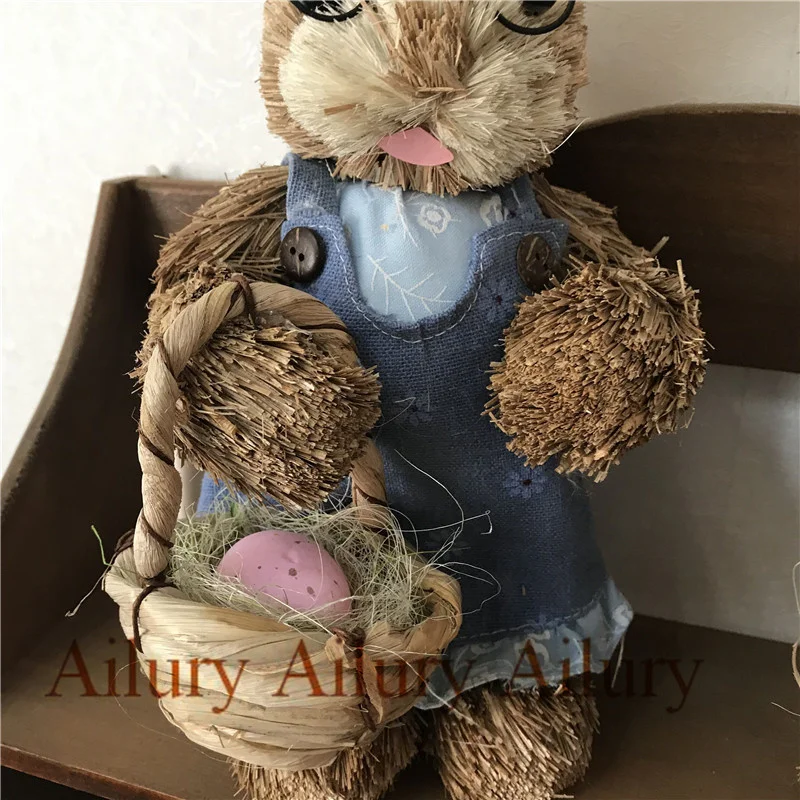 

H33cm Greeting straw rabbit ,Desktop bunny Easter handicraft,pastoral,wedding decor,Window oranment.Photography props,Xmas