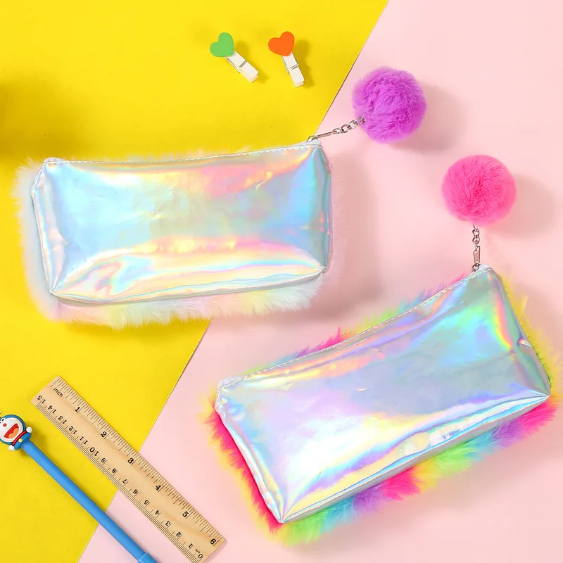 2019 new plush pencil case rainbow color beautiful girl stationery small object storage bag | Канцтовары для офиса и дома