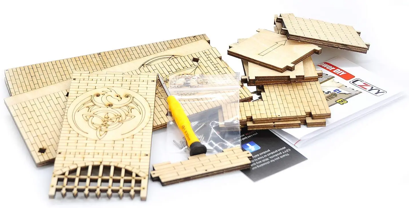 Torre de dados del castillo con bandeja, rodillo f&aacute;cil de tallar de drag&oacute;n cortado con l&aacute;ser de madera, Perfecto para juegos de mesa, D & D y RPG-3