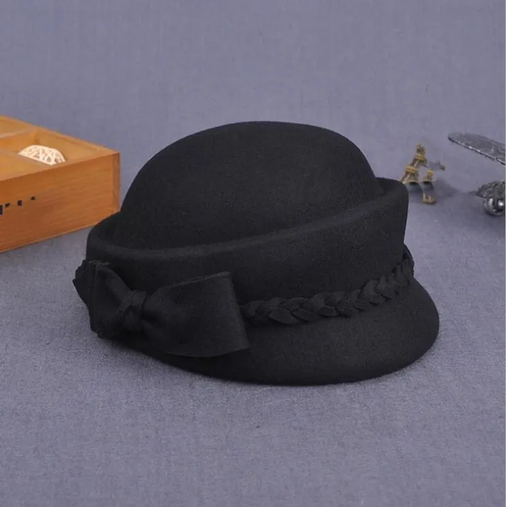 

Seioum Elegant Winter 100% Australian Wool Felt Fedora Red Black Wedding Hats Women Female Bow Berets Caps Pillbox Hat Chapeau