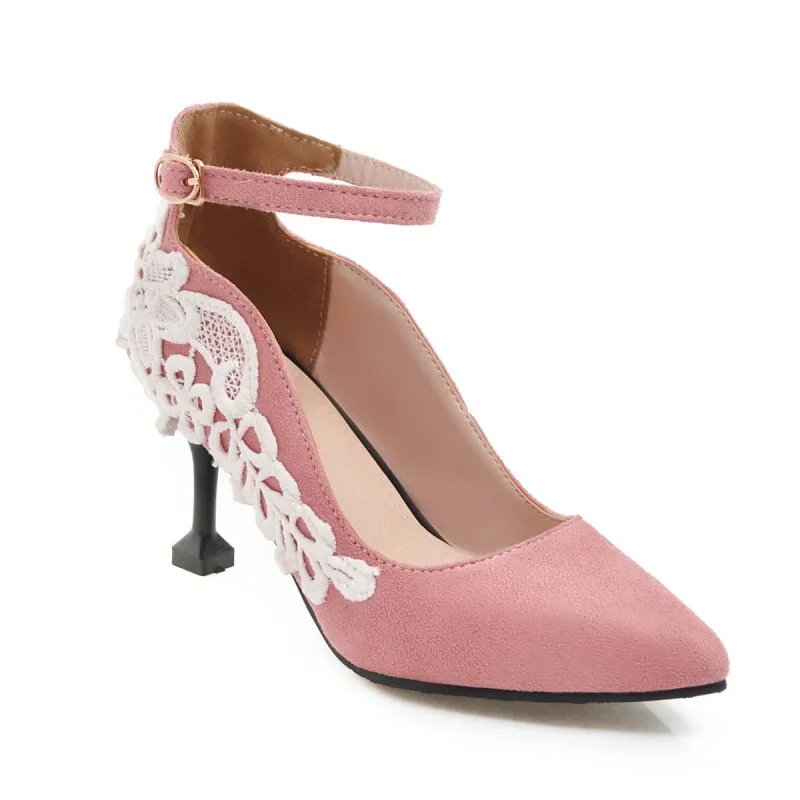 Женские туфли на высоком каблуке лодочки с острым носком Неглубокие кружевные