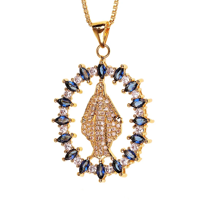 Подвески Богородица женские модные блестящие кулоны из меди и циркония с синим