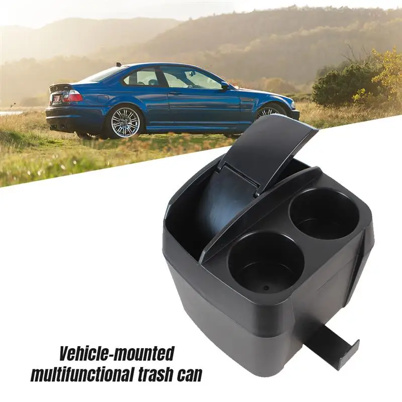 

Car Trash Can 2 in 1 Auto Drink Holder Multi-Function Car Garbage Organizer Bins Cup Holder Waste StorageOffice Bathroom