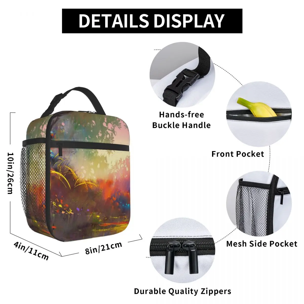 

Colorful Landscape Painting Lunch Bag for Women Men Large Insulated Lunch Box with Water Bottle Holder and Pockets