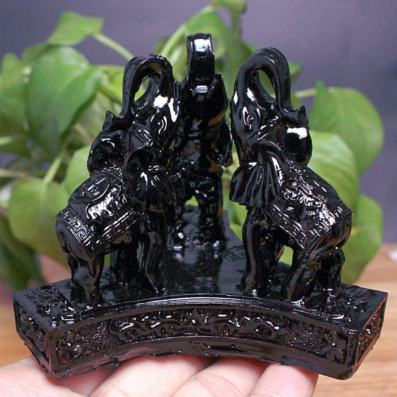 

Awesome! "Three Elephant" Caved Brown Pedestal Crystal Sphere Holding