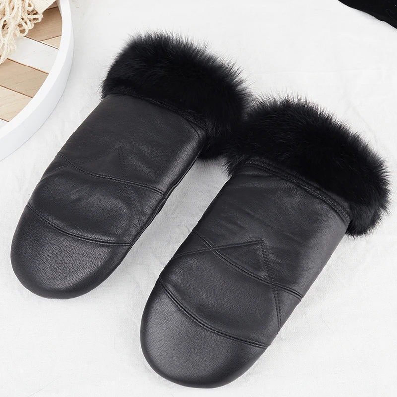 

2021 женские перчатки из овчины, перчатки из натуральной кожи для женщин, зимние уличные теплые утепленные меховые варежки с кроличьим мехом ...