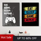 Самоклеящаяся Картина на холсте, настенная наклейка, съешь спящий игровой постер для повторных игр, принты для игровой комнаты, декор для мальчиков, картины