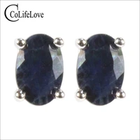 colife jewelry black sapphire earrings for office woman 46mm natural black sapphire stud earrings 925 silver sapphire jewelry