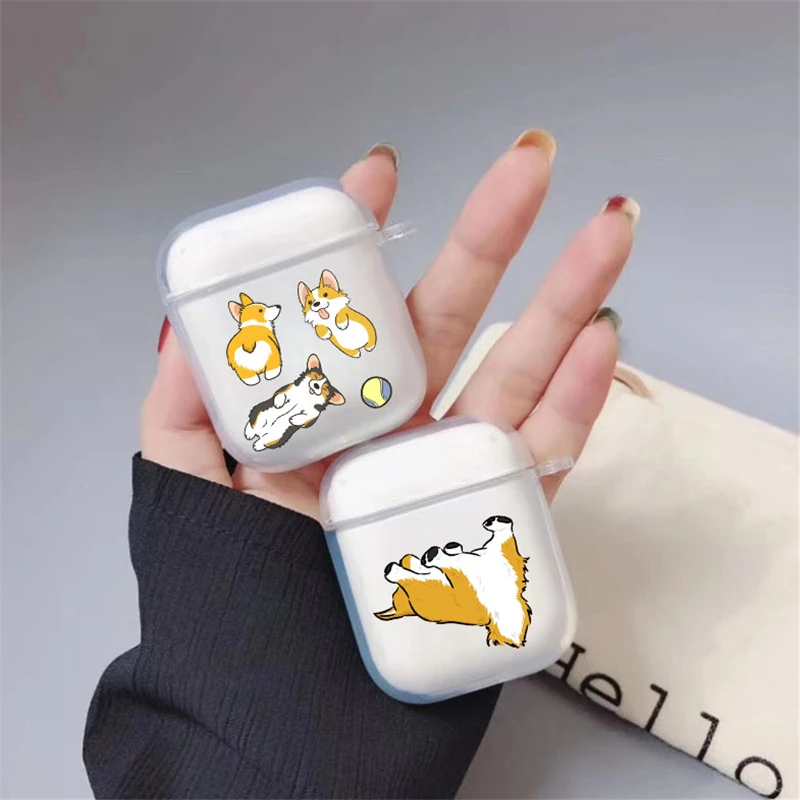 

Cute Corgi Soft Clear Case Cover For Airpods 1 2 wireless Bluetooth Earphone case Headphone Protection cover Fundas coque
