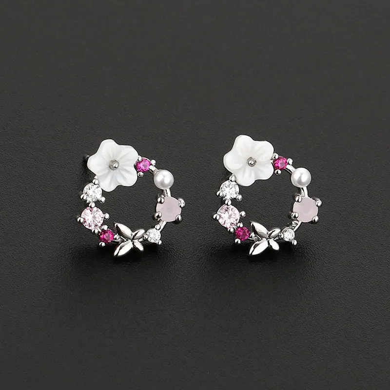 

Korean New Colorful Rhinestone Pearl Drop Earrings for Women Charm Butterfly Flowers Shell Drop Earring Jewelry Wedding Gift
