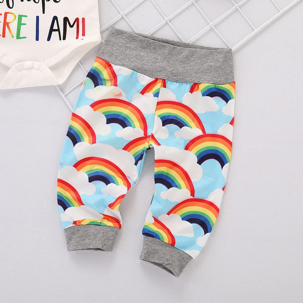 

Infant Baby Girls Boys Letter Print Romper Jumpsuit Rainbow Pants Outfits Set