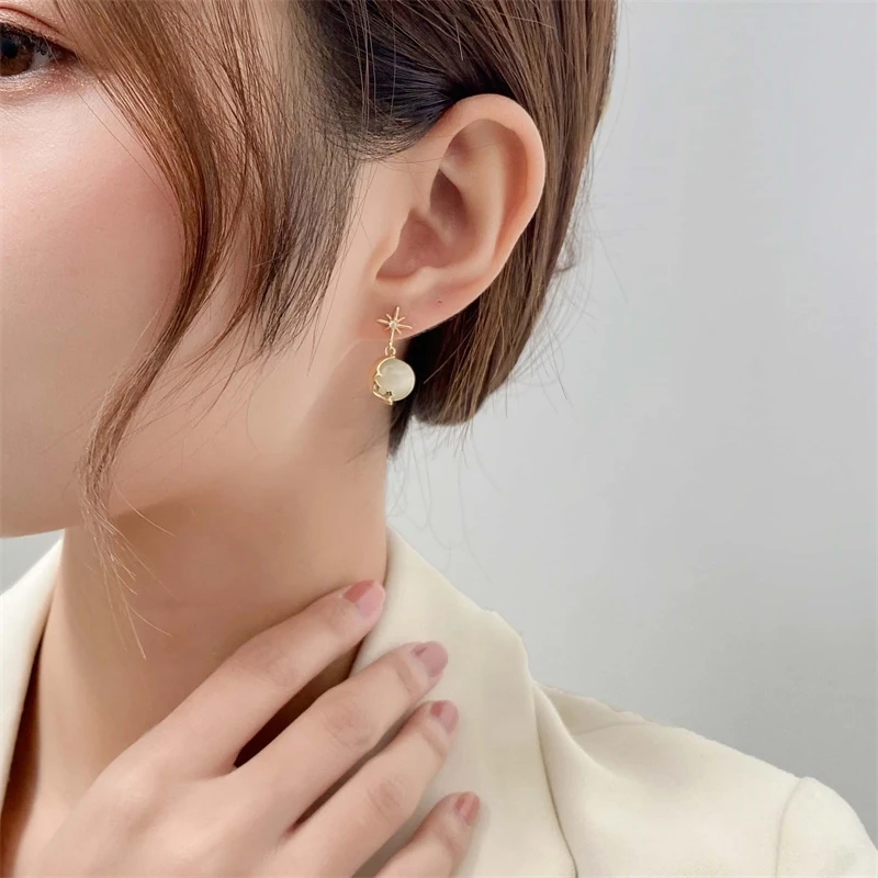 

Asymmetric Opal Planet Earrings 2021 New Fashion Simple Graceful Petite Earrings Sterling Silver Stud Earrings Women
