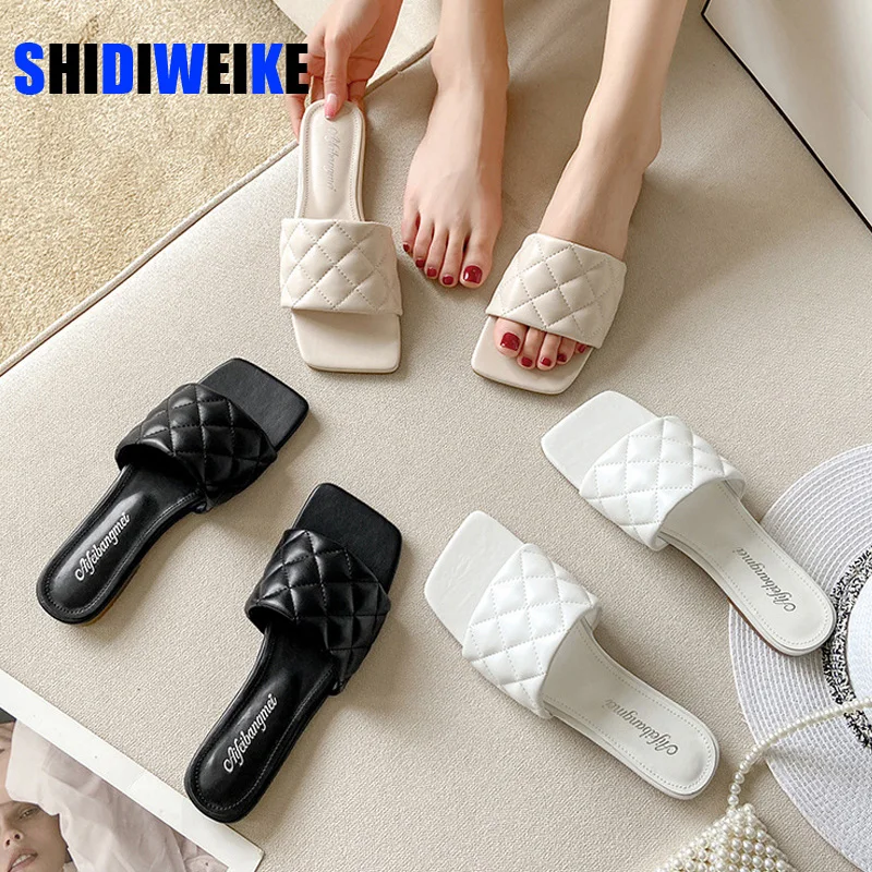 

Летние женские тапочки; Удобные женские сандалии на плоской подошве; Обувь с открытым носком на квадратном каблуке; 2022 Милые Пляжные сандал...