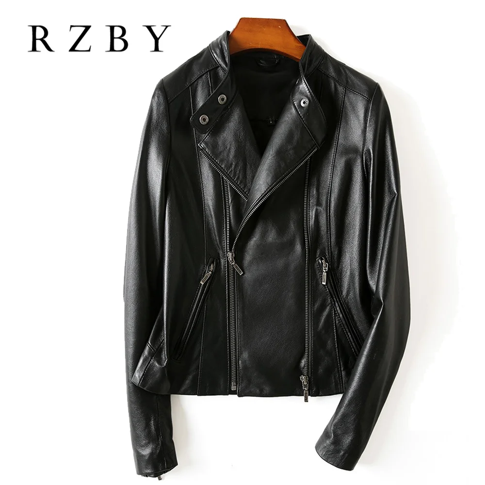 

Women Autumn 2021 Real Leather Jacket Natural Sheepskin Motorcycle Coat Female Turndown Collar Biker Basic Streetwear RZBY444