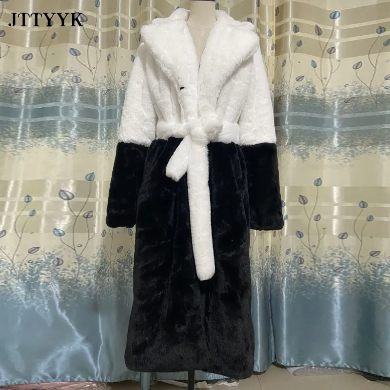 Jaqueta de Inverno Jaqueta de Pele do Falso Cabolsa de Pele Cabolsas de Pelúcia com Cinto Parka Roupas Femininas Peludo Longo Lapela Cabolsa Grosso Quente Feminino 9 Moda Feminina