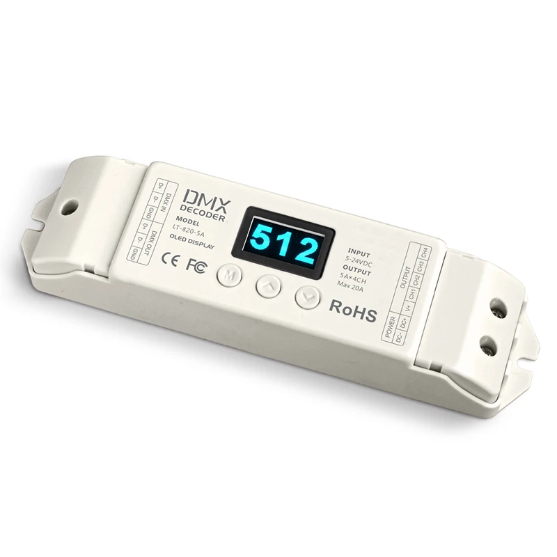 Новый 4 канала RGBW полосы DMX512 декодер светодиодный DMX PWM (8/16 бит по желанию Дисплей)5A