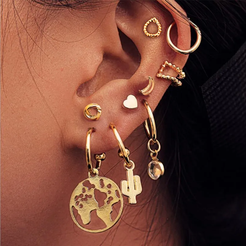 Женские серьги-гвоздики С КАКТУСОМ маленькие геометрические серьги глазом