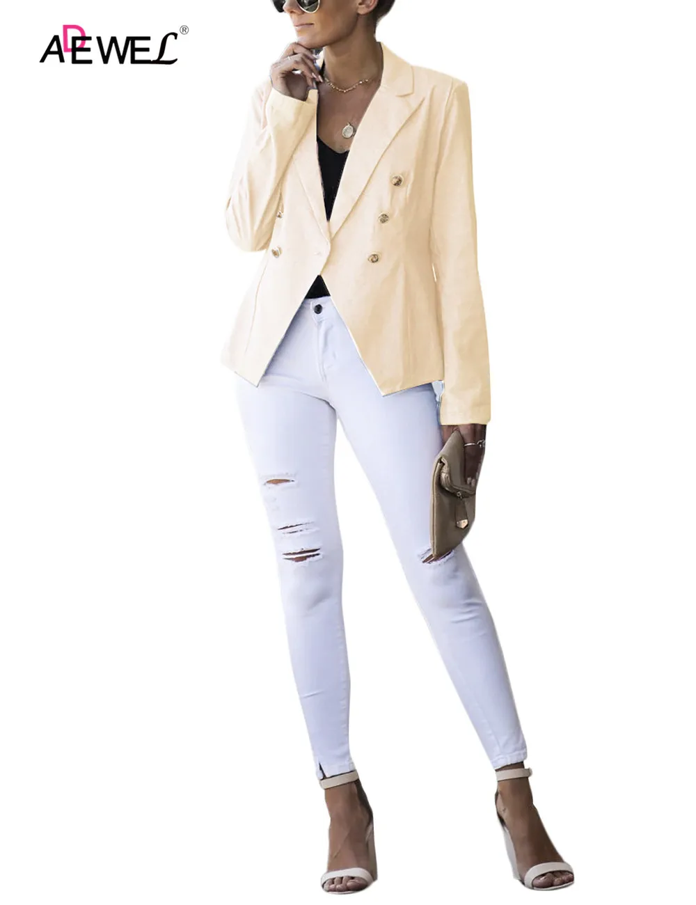 ADEWEL синий Для женщин офисные пальто открытой передней короткий кардиган с