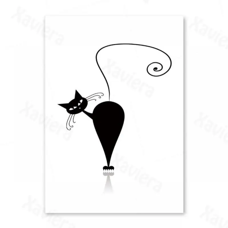 

Simple Line Cartoon Painting Canvas Prints Black White Cat Poster Wall Art Animal Decoration Picture for Home Living Room Bedroo