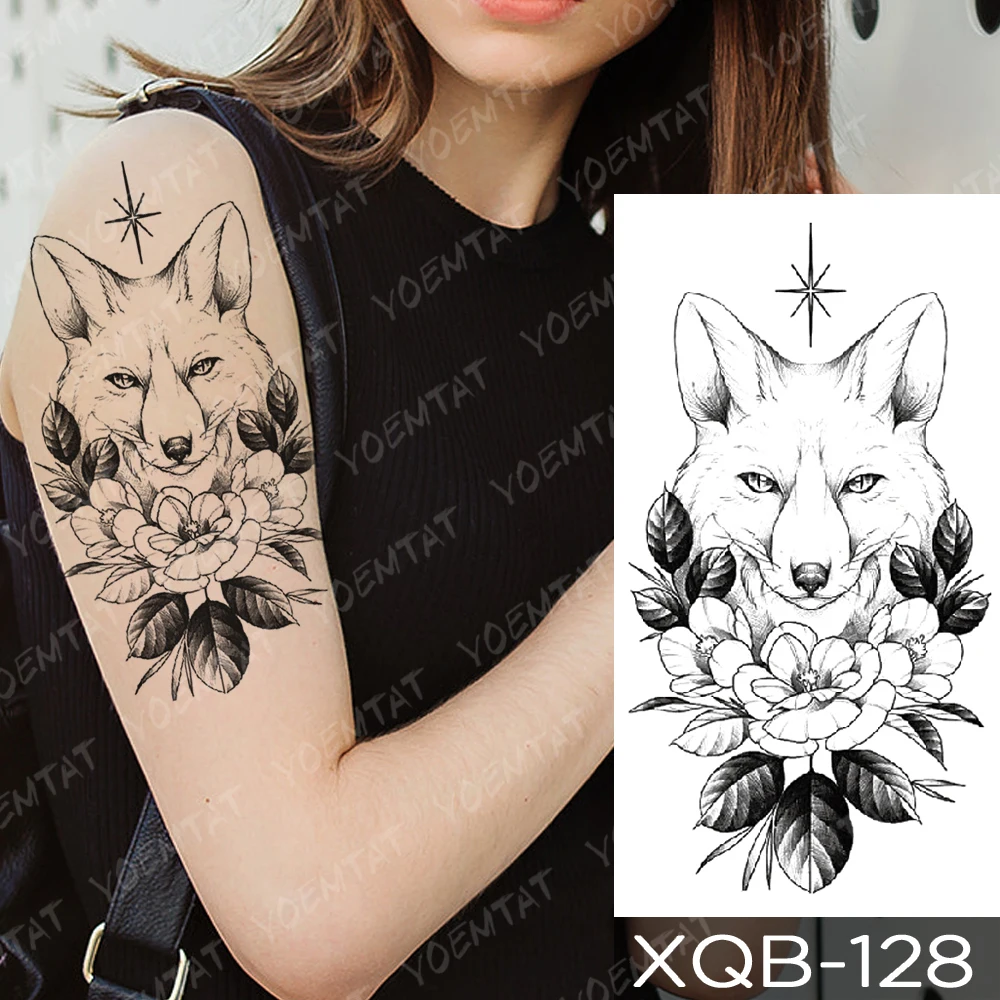 

Waterproof Temporary Tattoo Sticker Geometric Line Lily Flower Flash Tattoos Rose Fox Lotus Body Art Arm Fake Tatoo Women Men
