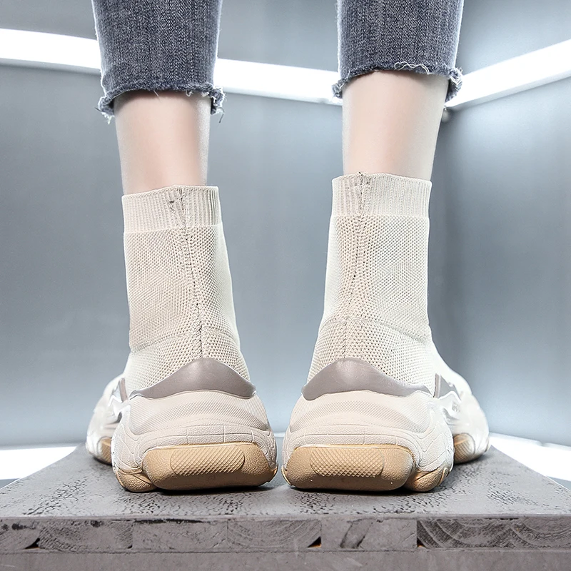Women High Top Sock Shoes Chunky Sneakers Slip-on Ladies Platform Casual Shoes Autumn New Women Shoes botas mujer 998w