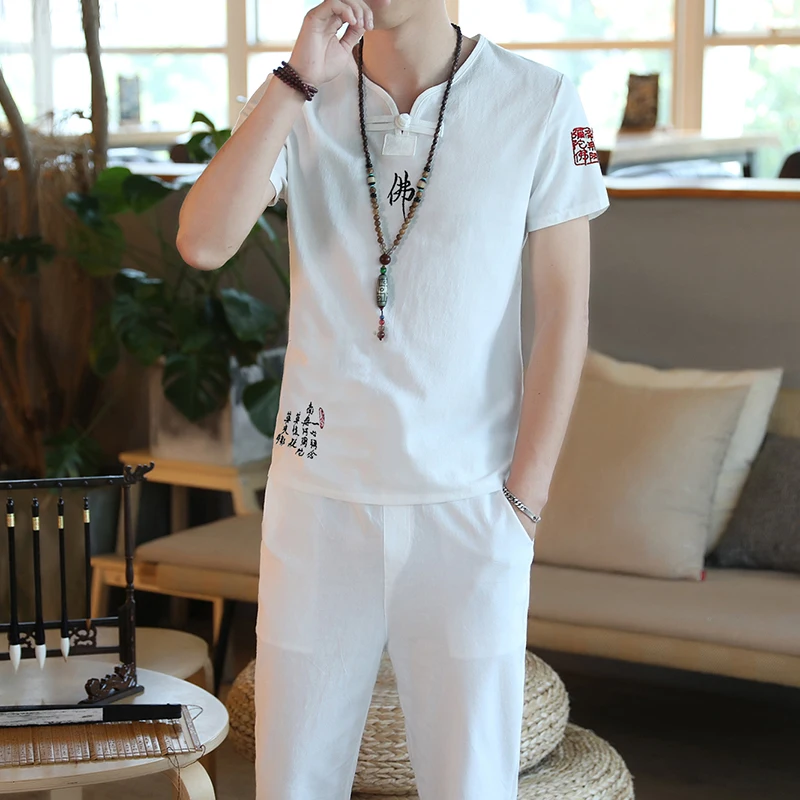 Мужская Летняя мода в китайском стиле с короткими рукавами повседневный мужской