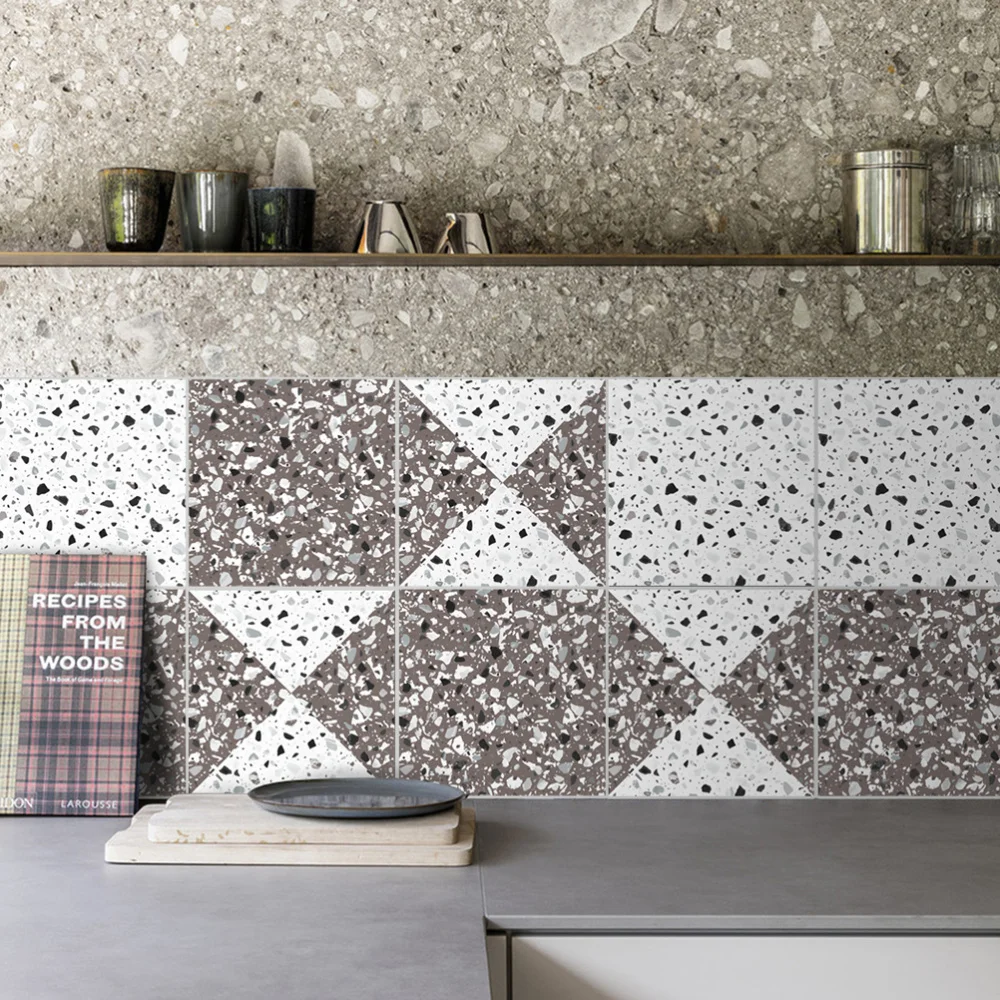 

10pcs Creative Tile Stickers Waterproof Self-Adhesive Decorative Wall Stickers Stylish Wall Ornament for Home Kitchen (10x10cm)