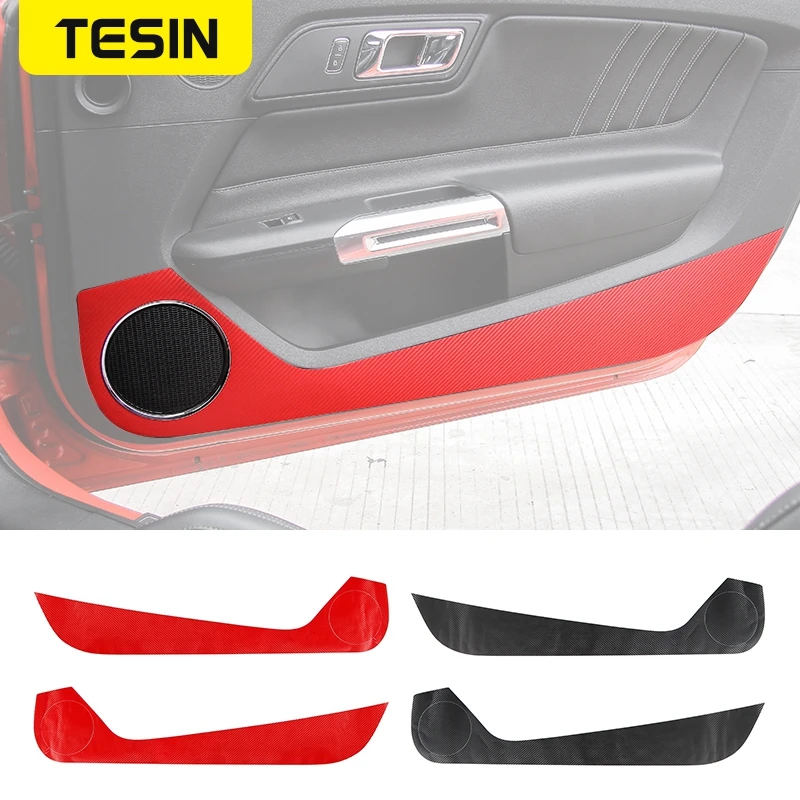 

TESIN Carbon Fiber Car Door Anti-kick Anti-dirty Stickers Fit for Ford Mustang 2015 2016 2017 Interior Parts Car Accessories