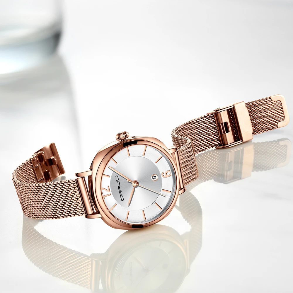 CRRJU новые розовые Золотые женские часы деловые кварцевые Женские Лучшие