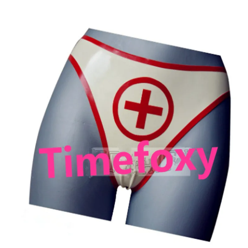 

100%Latex Women Panties Sexy Cross in front Rubber Underwear black with white for Party