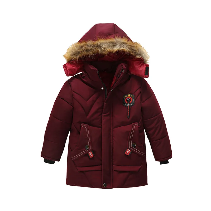 

Winter Warm Thickening Fur Collar Hooded Child Long Coat Fleece Liner Baby Boys Jackets Children Outerwear For 2-7 Years Old