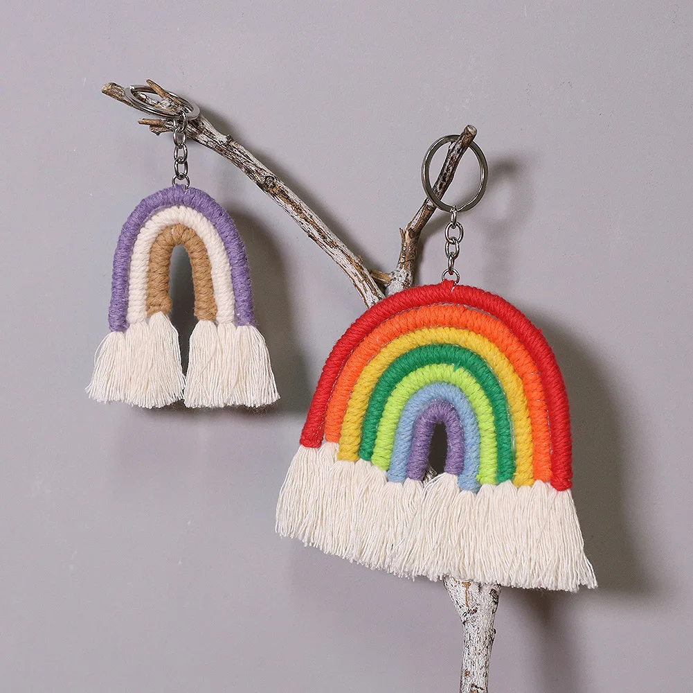 

European and American Tassel Rainbow Keychain Pendant INS Rainbow Bag Pendant Hand-woven Rainbow Bag Pendant Gift
