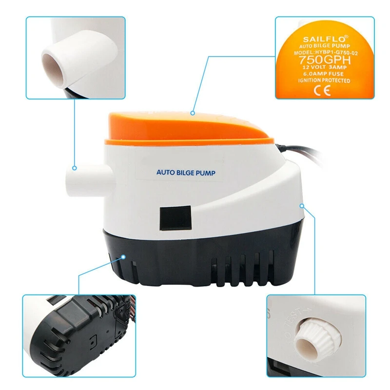 Автоматический 12В Трюмный насос 750Gph с внутренним поплавковым переключателем