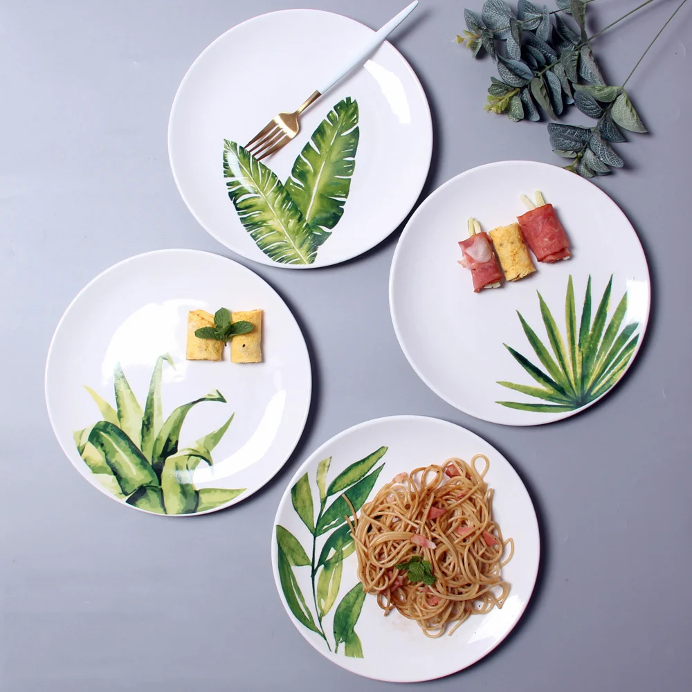 

26Cm Tableware Nordic Ins Ceramic Steak Plate Fruit Platter Small Fresh Leaf Western Restaurant Main Meal Pasta Plate Tableware