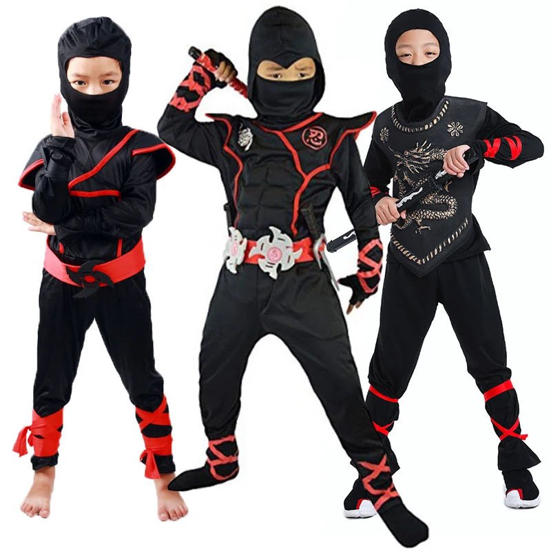 Kids Ninja Costume Uniforms Boy Girl Halloween Party Fancy Costumes Children Warrior Samurai Ninja Cosplay Suit Clothes Set Gift