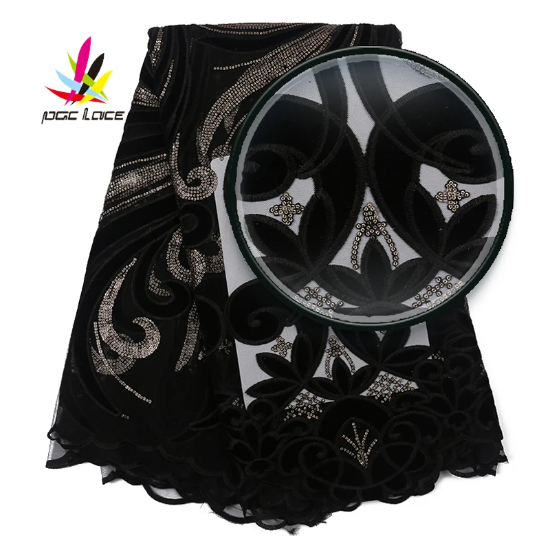 Нигерийский стиль кружева Блестящий бархат Тюль Кружева Вышивка ткань дизайн с