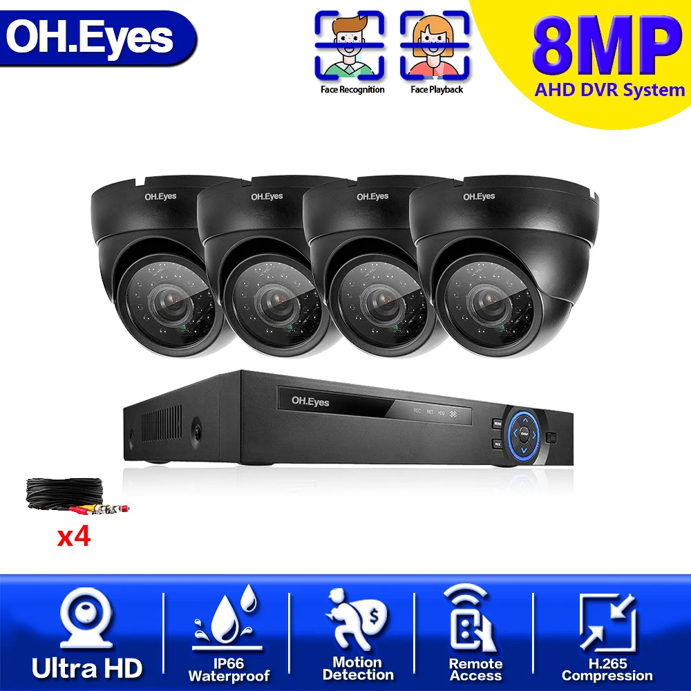

4CH 8.0MP AI CCTV Camera System IR Outdoor Weatherproof Explosion proof Camera 4K H.265 DVR Kit Outdoor Video Surveillance P2P