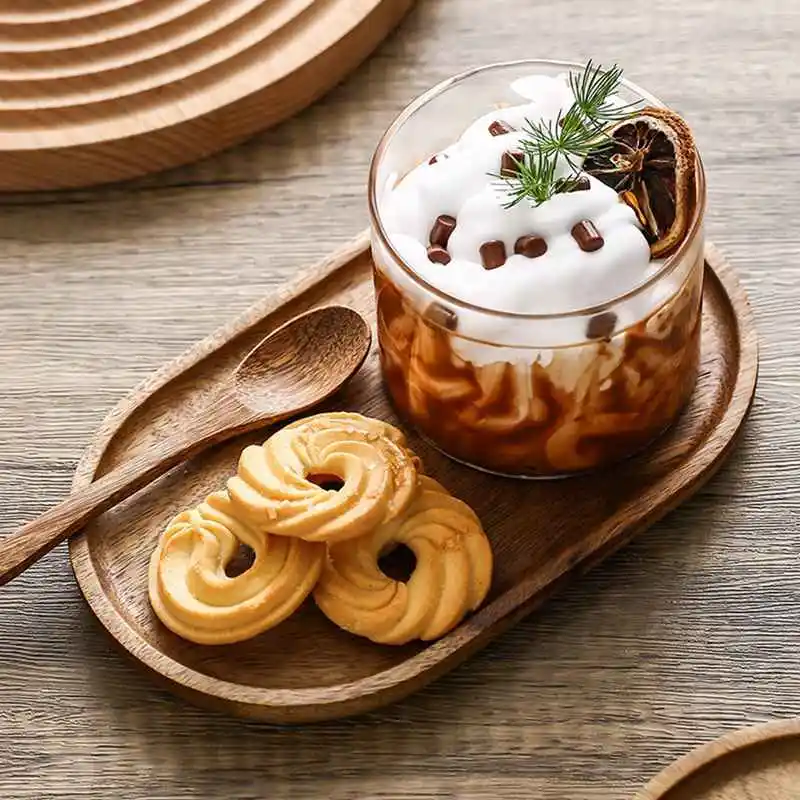 

Acacia Solid Wood Oval Serving Tray Food Storage Plate Wooden Pan For Fruit Tea Dessert Dinner Saucer Home Tableware Set