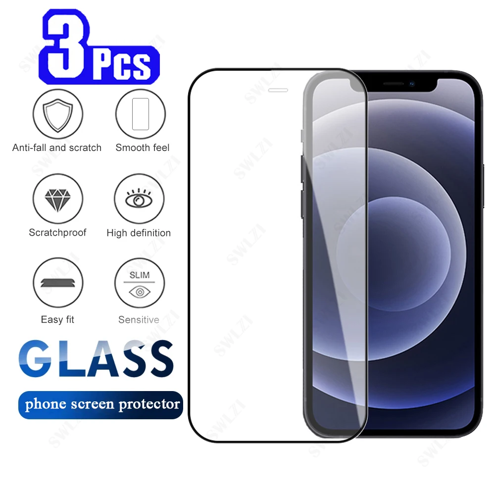 

3Pcs 9D Full Cover glass for iPhone 12 Mini 11 Pro Max X XS XR SE 7 8 Plus Phone Screen Protector Tempered Glass Protective Film