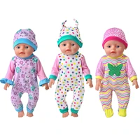 43 cm boy american dolls clothes cartoon print jumpsuit hat casual wear born baby toys accessories fit 18 inch girls doll h15