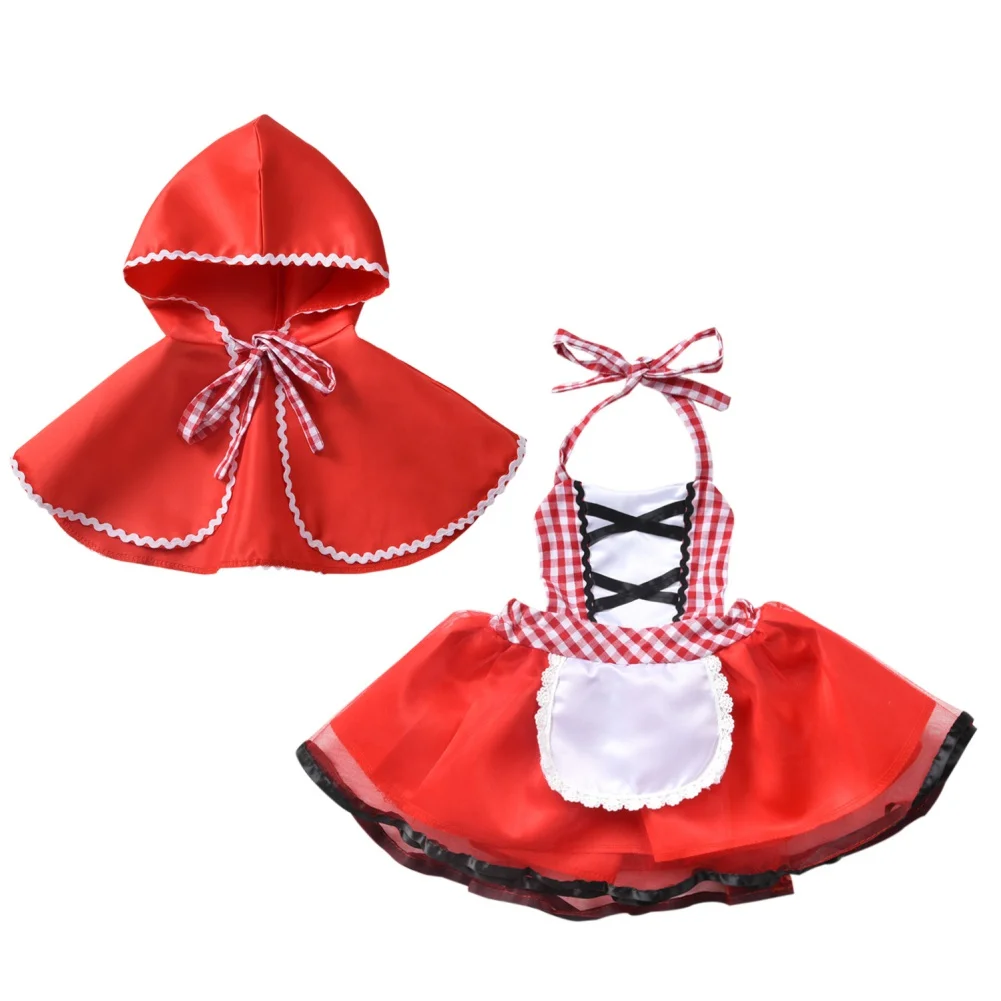 

Autumn Fall Spring Kids Girls Red Riding Hood Cosplay Party 2pcs Halloween Christmas Outfit Set