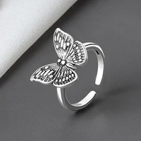 real 925 sterling silver hyperbolic vintage butterfly adjustable finger rings for women girls party masquerade ring jewelry gift