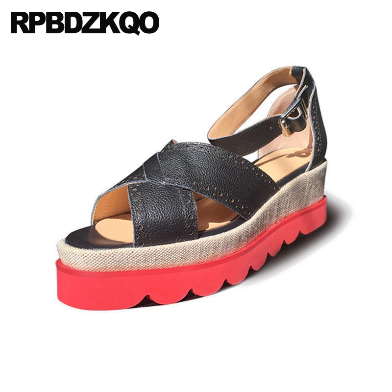 женщины Настоящая кожа лето плюс размер клинья сандалии платформа для высоких