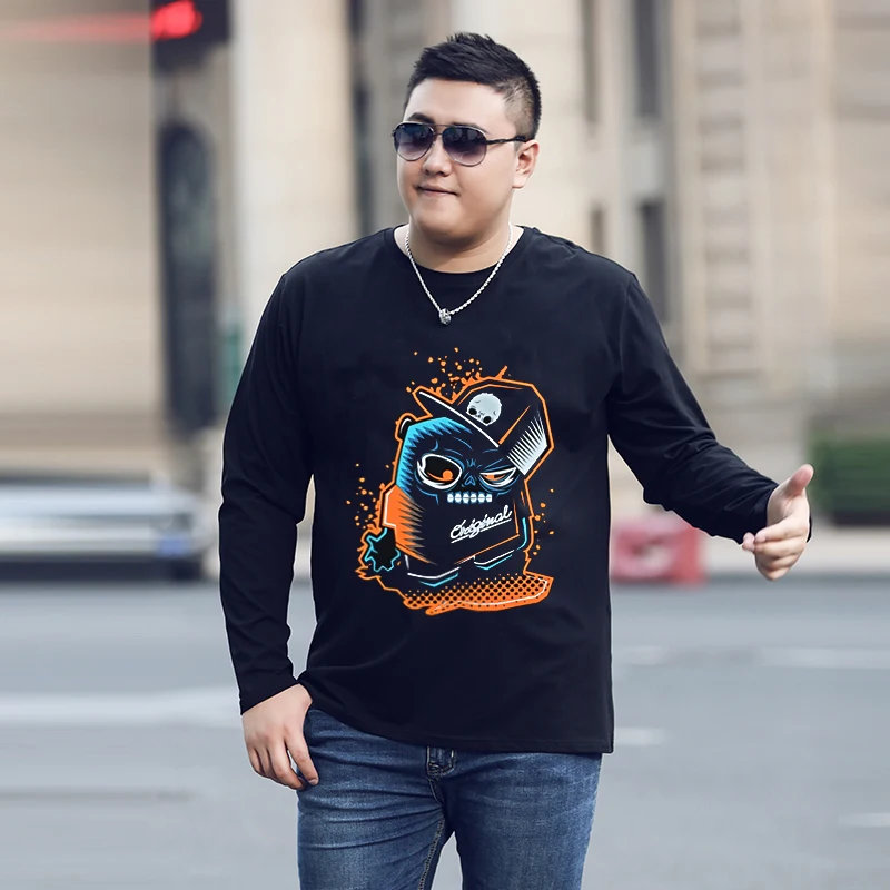 

Spring men long sleeve cotton t shirt 2xl-9xl 160cm male big o-neck t shirt fat guy plus size men's Casual tees print animal