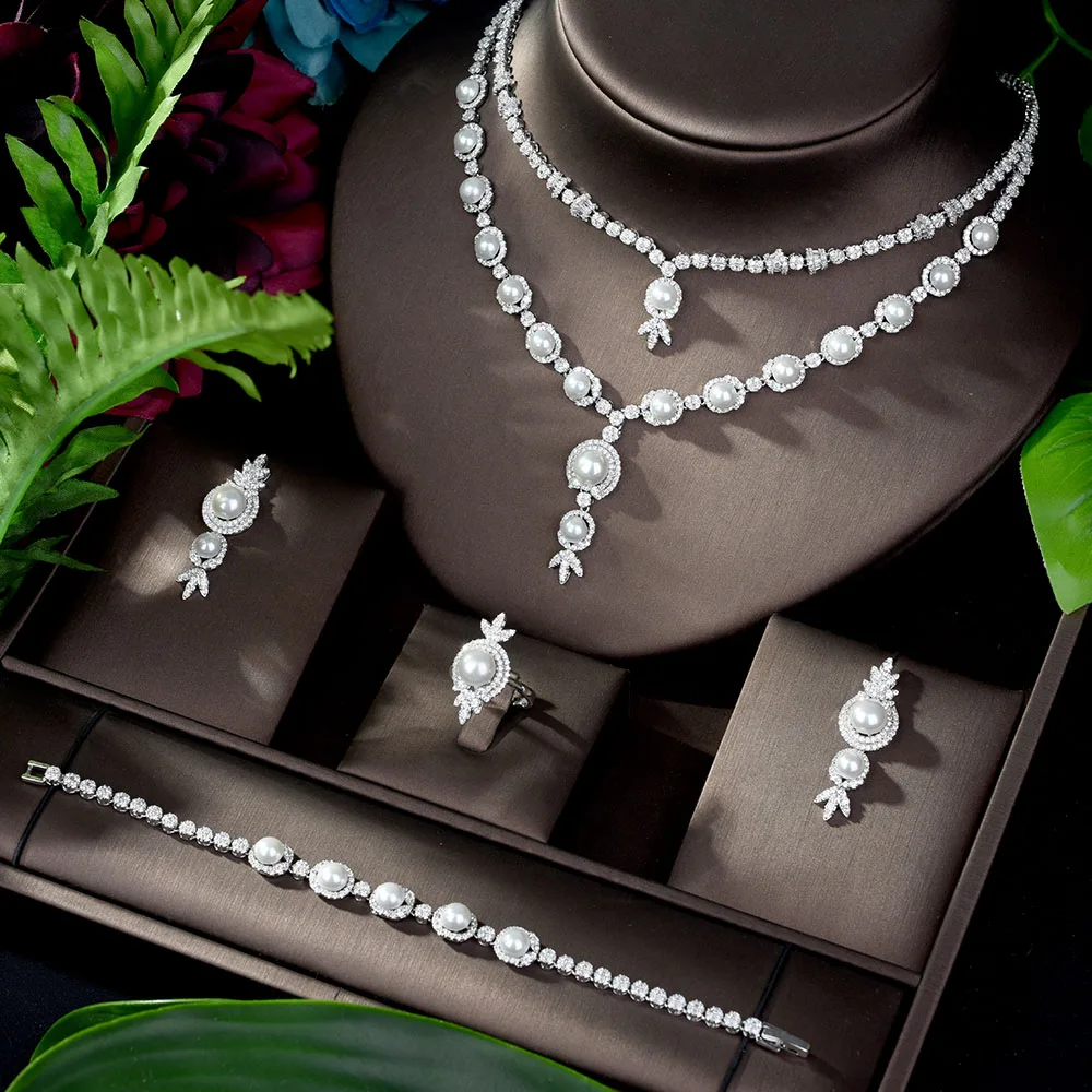 

HIBRIDE Trendy Earrings and Necklace Dubai White Gold Jewelry Sets for Women Pendientes Mujer Moda 2020 N-1191